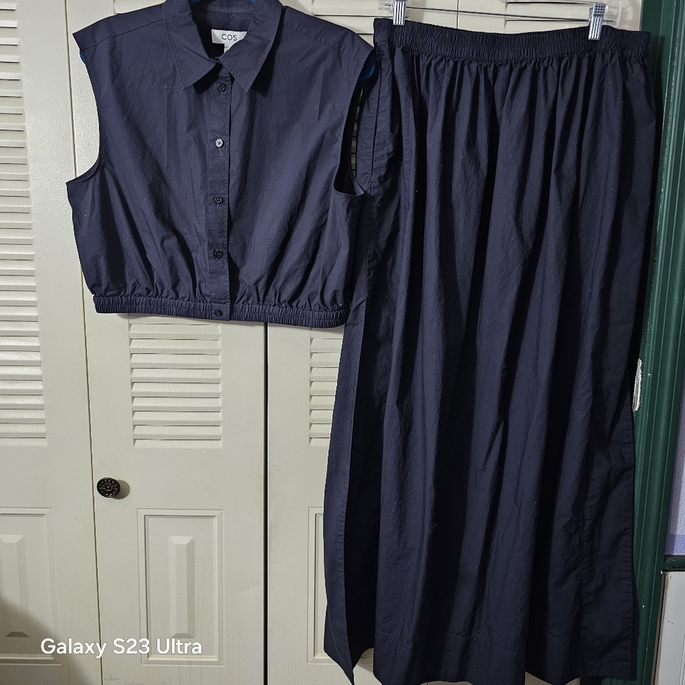COS Navy Maxi Skirt and Shirt Set. Size 14.